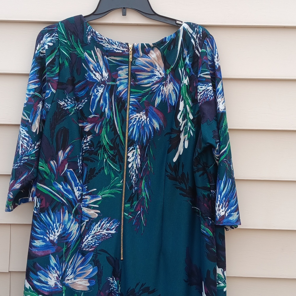 ELIZA J Green Floral Print Dress with 3/4 Sleeve & Back Zipper - 18W - Picture 4 of 9